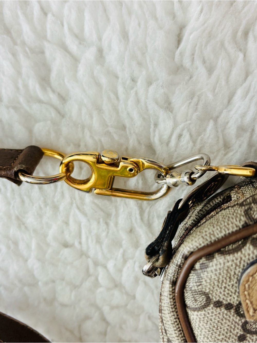 Gucci Vintage Sherry Line PVC GG Logo Brown/Beige Leather Small Shoulder Bag - Picture 12 of 16